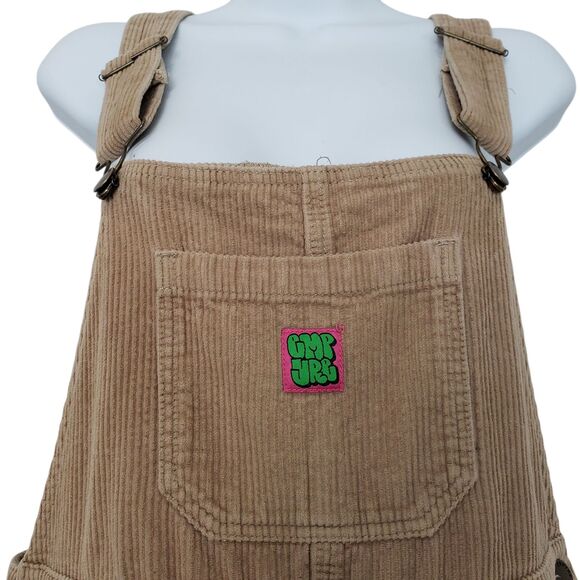 Empyre Suzie Corduroy Bib Overalls Medium Beige Pockets Grunge Skater Y2K - Picture 2 of 14